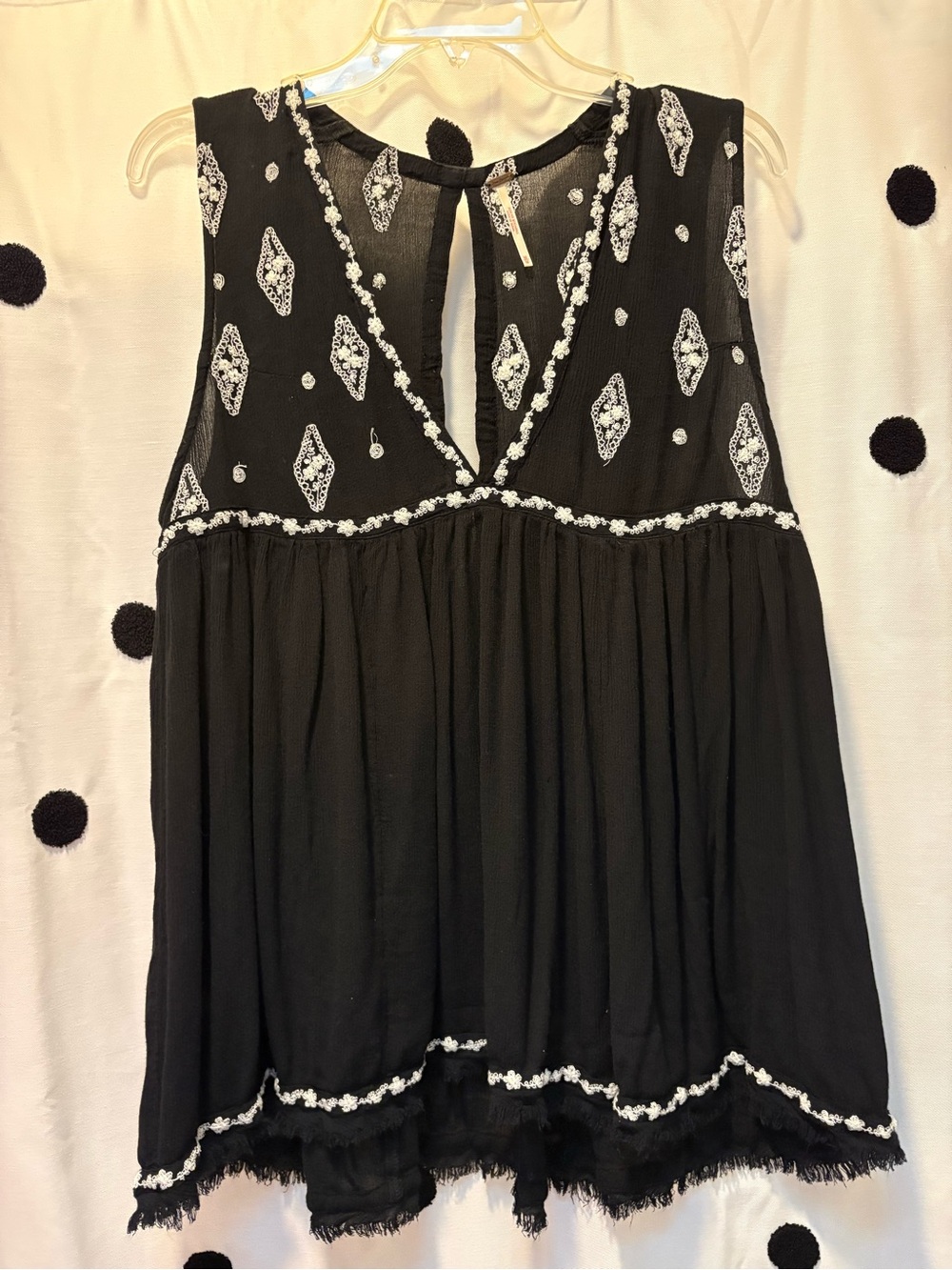 Free People Black Sleeveless Embroidered V-Neck Women's Top